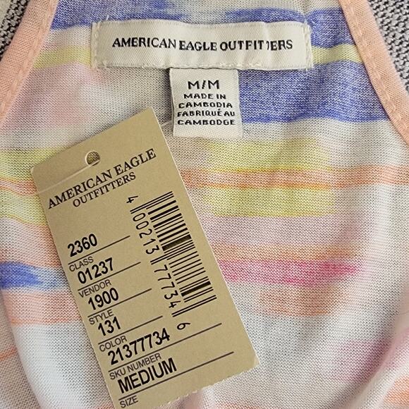 American Eagle Tank Top Womens Sz M‎ Striped Pink Blue Flowy Sheer Strappy Shirt - Picture 7 of 8